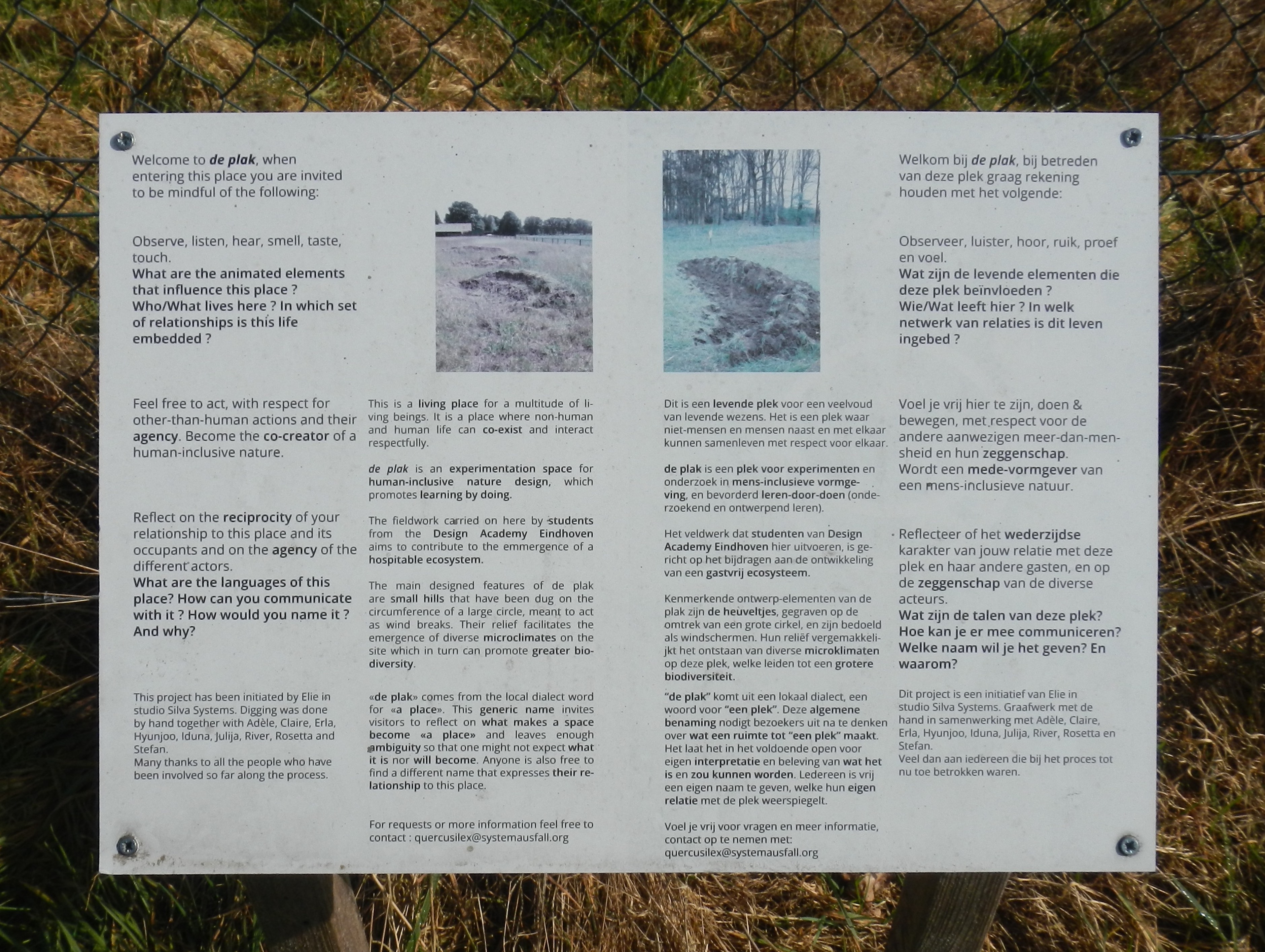 Information board along the path to welcome visitors.